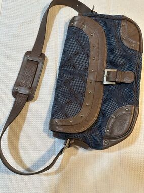 Longchamp Navy & Brown Nylon Messenger Bag with Leather Trim